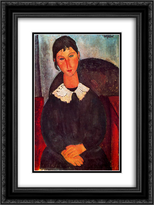 Elvira with a white collar 18x24 Black Ornate Wood Framed Art Print Poster with Double Matting by Modigliani, Amedeo