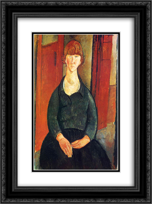 Flower vendor 18x24 Black Ornate Wood Framed Art Print Poster with Double Matting by Modigliani, Amedeo