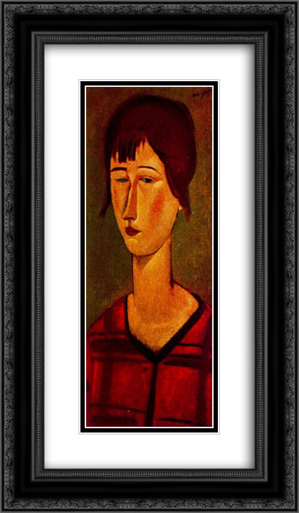 Marcelle 14x24 Black Ornate Wood Framed Art Print Poster with Double Matting by Modigliani, Amedeo