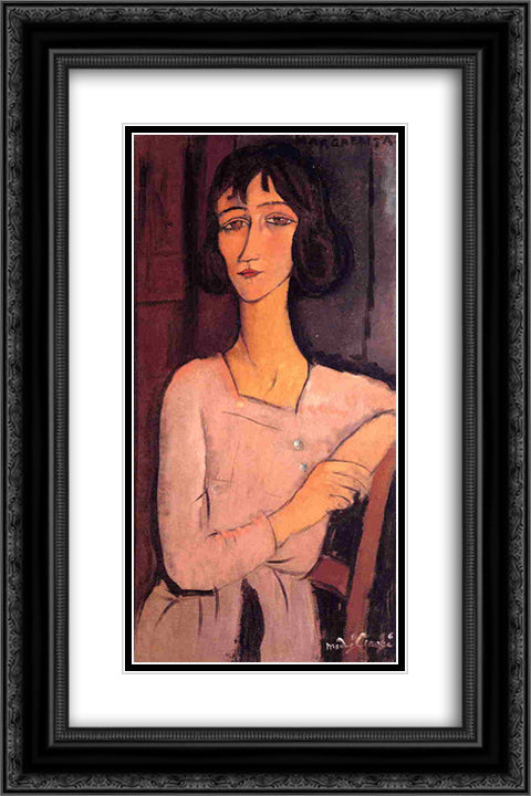 Margarita seated 16x24 Black Ornate Wood Framed Art Print Poster with Double Matting by Modigliani, Amedeo