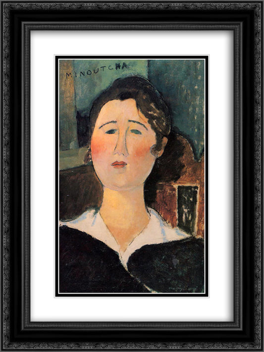 Minoutcha 18x24 Black Ornate Wood Framed Art Print Poster with Double Matting by Modigliani, Amedeo