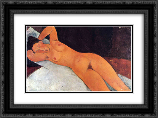 Nude 24x18 Black Ornate Wood Framed Art Print Poster with Double Matting by Modigliani, Amedeo