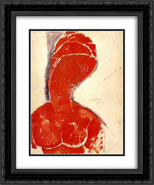 Nude Bust 20x24 Black Ornate Wood Framed Art Print Poster with Double Matting by Modigliani, Amedeo