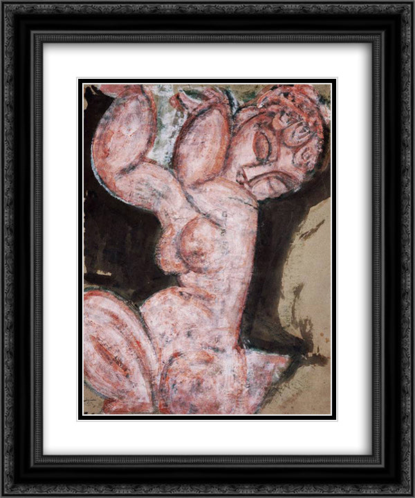 Nude Caryatid 20x24 Black Ornate Wood Framed Art Print Poster with Double Matting by Modigliani, Amedeo