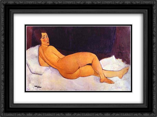 Nude Looking over Her Right Shoulder 24x18 Black Ornate Wood Framed Art Print Poster with Double Matting by Modigliani, Amedeo