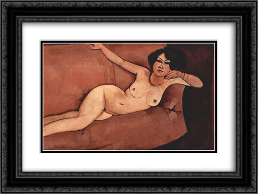 Nude on sofa (Almaisa) 24x18 Black Ornate Wood Framed Art Print Poster with Double Matting by Modigliani, Amedeo