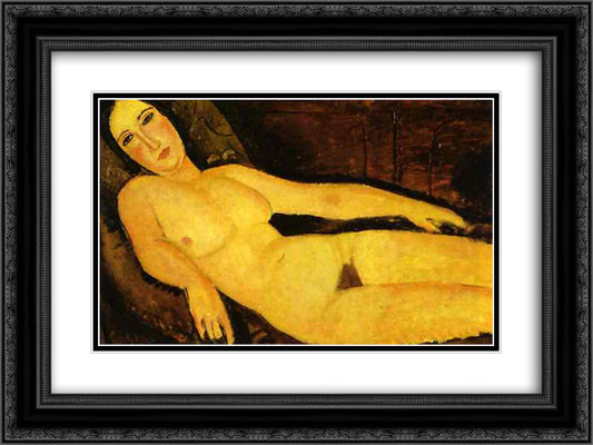 Nude on sofa 24x18 Black Ornate Wood Framed Art Print Poster with Double Matting by Modigliani, Amedeo