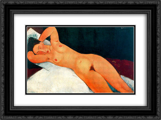 Nude with Necklace 24x18 Black Ornate Wood Framed Art Print Poster with Double Matting by Modigliani, Amedeo