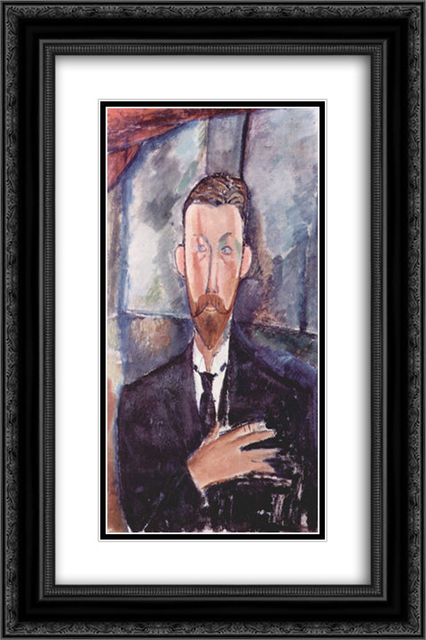 Portrait de Paul Alexanders 16x24 Black Ornate Wood Framed Art Print Poster with Double Matting by Modigliani, Amedeo