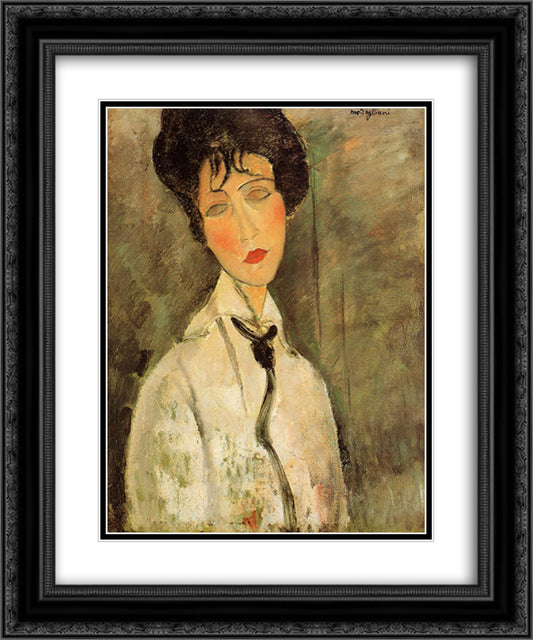 Portrait of a Woman in a Black Tie 20x24 Black Ornate Wood Framed Art Print Poster with Double Matting by Modigliani, Amedeo