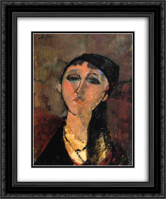 Portrait of a Young Girl (Louise) 20x24 Black Ornate Wood Framed Art Print Poster with Double Matting by Modigliani, Amedeo
