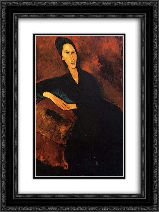 Portrait of Anna Zborowska 18x24 Black Ornate Wood Framed Art Print Poster with Double Matting by Modigliani, Amedeo