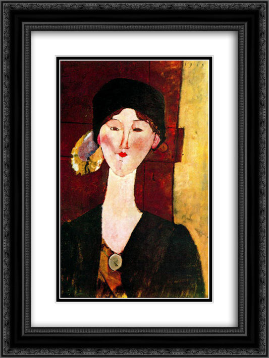 Portrait of Beatrice Hastings before a door 18x24 Black Ornate Wood Framed Art Print Poster with Double Matting by Modigliani, Amedeo
