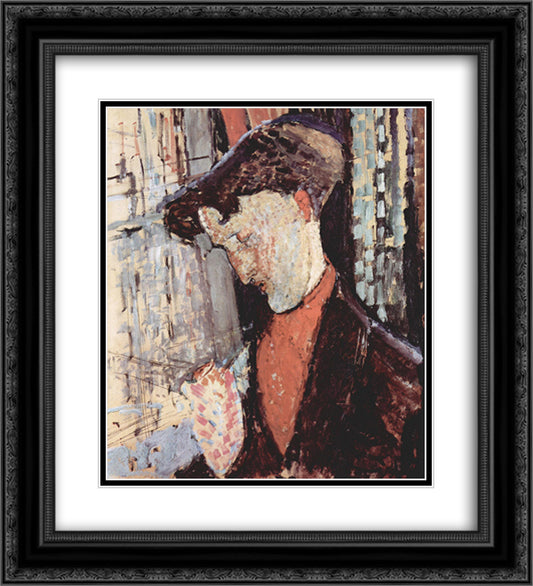Portrait of Frank Haviland Burty 20x22 Black Ornate Wood Framed Art Print Poster with Double Matting by Modigliani, Amedeo