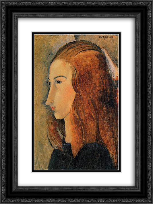 Portrait of Jeanne Hebuterne 18x24 Black Ornate Wood Framed Art Print Poster with Double Matting by Modigliani, Amedeo