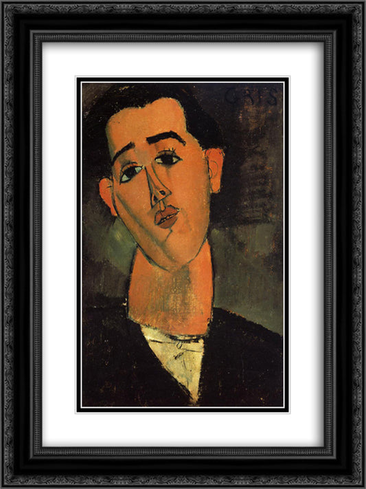 Portrait of Juan Gris 18x24 Black Ornate Wood Framed Art Print Poster with Double Matting by Modigliani, Amedeo