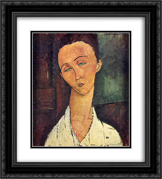 Portrait of Lunia Czechowska 20x22 Black Ornate Wood Framed Art Print Poster with Double Matting by Modigliani, Amedeo