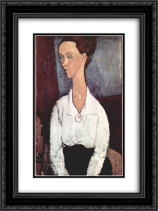 Portrait of Lunia Czechowska in white blouse 18x24 Black Ornate Wood Framed Art Print Poster with Double Matting by Modigliani, Amedeo
