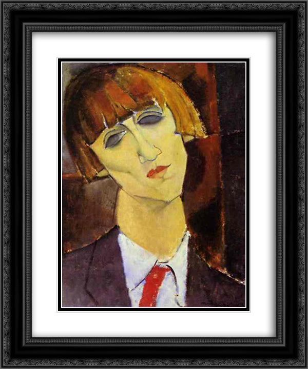 Portrait of Madame Kisling 20x24 Black Ornate Wood Framed Art Print Poster with Double Matting by Modigliani, Amedeo