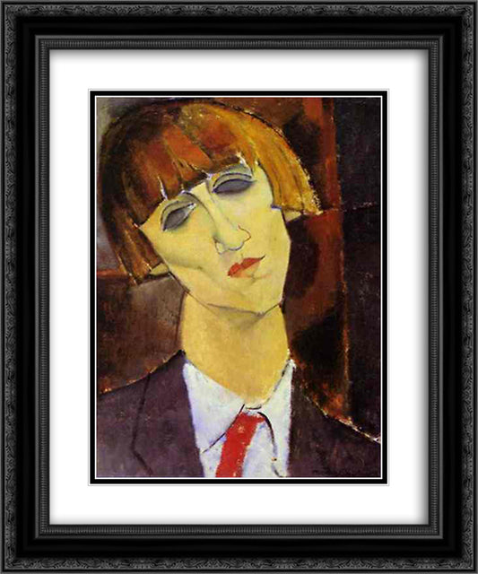 Portrait of Madame Kisling 20x24 Black Ornate Wood Framed Art Print Poster with Double Matting by Modigliani, Amedeo
