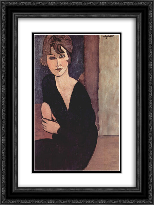 Portrait of Madame Reynouard 18x24 Black Ornate Wood Framed Art Print Poster with Double Matting by Modigliani, Amedeo
