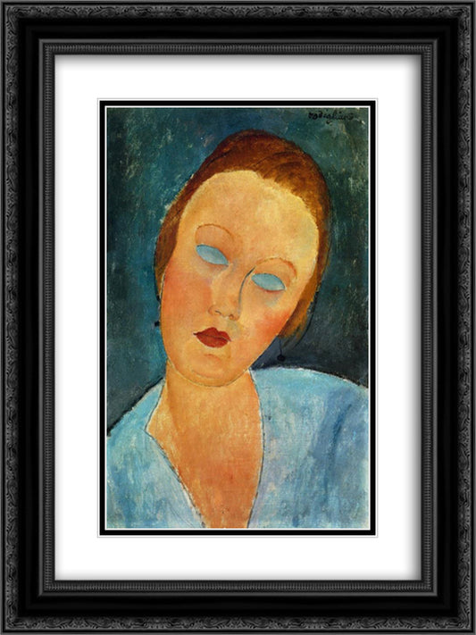 Portrait of Madame Survage 18x24 Black Ornate Wood Framed Art Print Poster with Double Matting by Modigliani, Amedeo