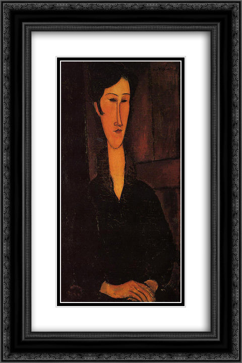 Portrait of Madame Zborowska 16x24 Black Ornate Wood Framed Art Print Poster with Double Matting by Modigliani, Amedeo