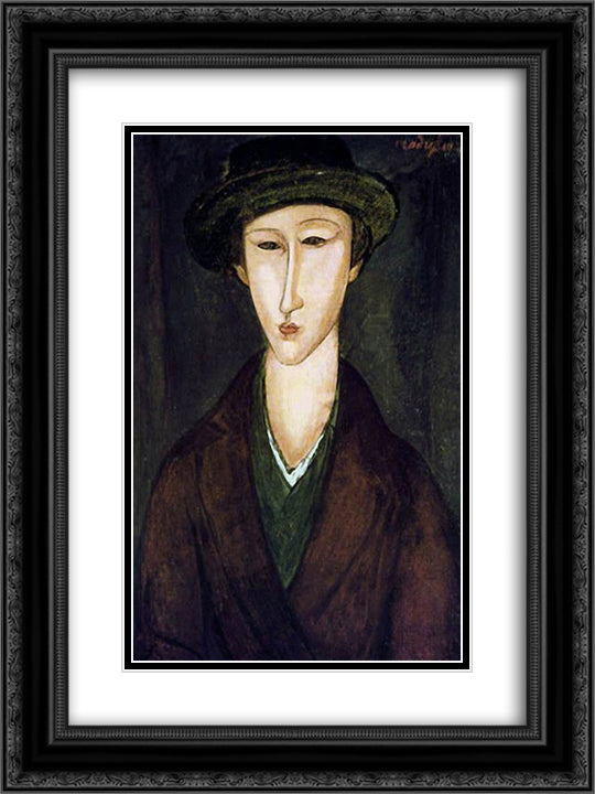 Portrait of Marevna 18x24 Black Ornate Wood Framed Art Print Poster with Double Matting by Modigliani, Amedeo