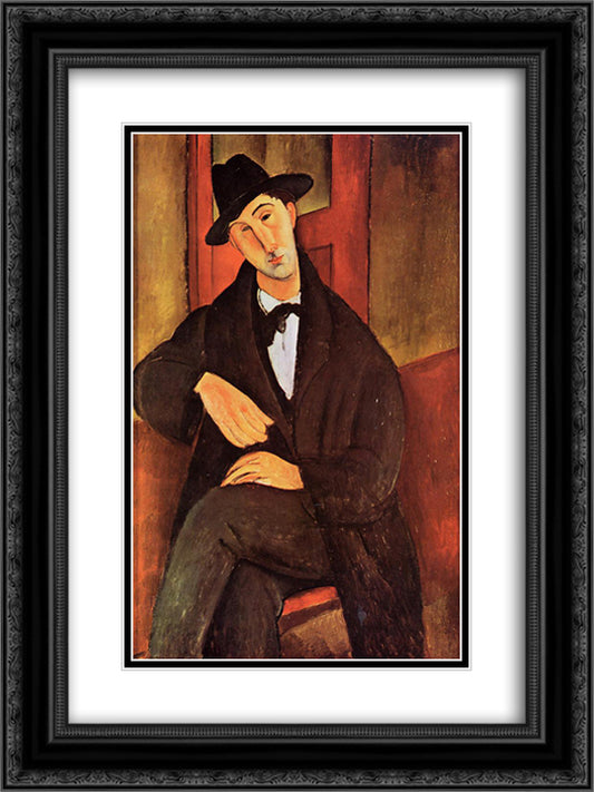 Portrait of Mario Varvogli 18x24 Black Ornate Wood Framed Art Print Poster with Double Matting by Modigliani, Amedeo