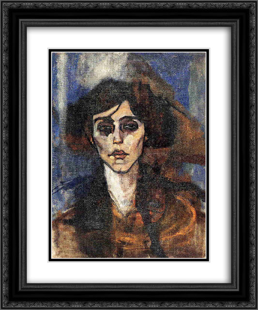 Portrait of Maude Abrantes 20x24 Black Ornate Wood Framed Art Print Poster with Double Matting by Modigliani, Amedeo