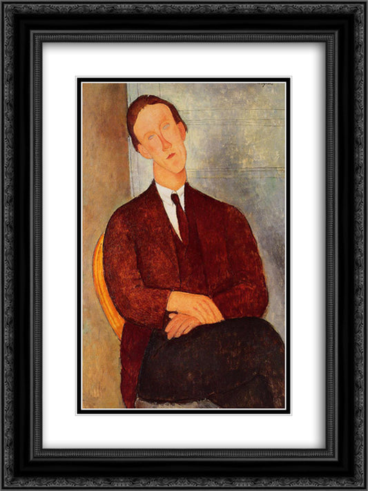Portrait of Morgan Russell 18x24 Black Ornate Wood Framed Art Print Poster with Double Matting by Modigliani, Amedeo