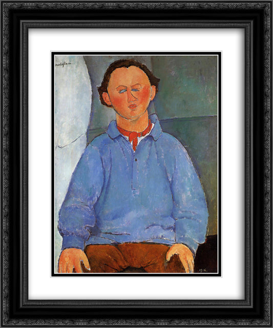 Portrait of Oscar Miestchanioff 20x24 Black Ornate Wood Framed Art Print Poster with Double Matting by Modigliani, Amedeo