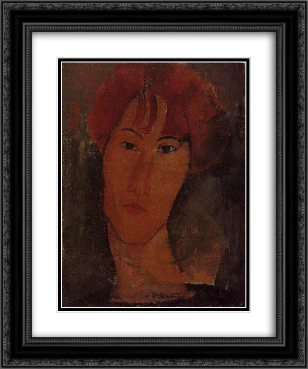 Portrait of Pardy 20x24 Black Ornate Wood Framed Art Print Poster with Double Matting by Modigliani, Amedeo
