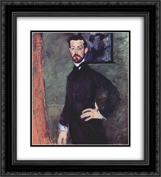 Portrait of Paul Alexander on green background 20x22 Black Ornate Wood Framed Art Print Poster with Double Matting by Modigliani, Amedeo