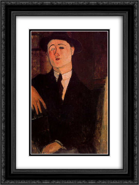 Portrait of Paul Guillaume 18x24 Black Ornate Wood Framed Art Print Poster with Double Matting by Modigliani, Amedeo
