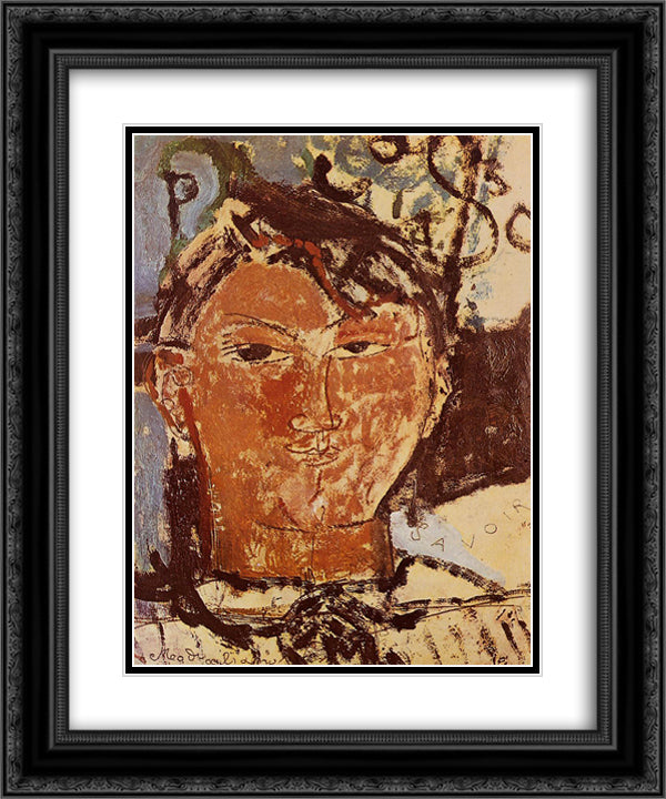 Portrait of Picasso 20x24 Black Ornate Wood Framed Art Print Poster with Double Matting by Modigliani, Amedeo