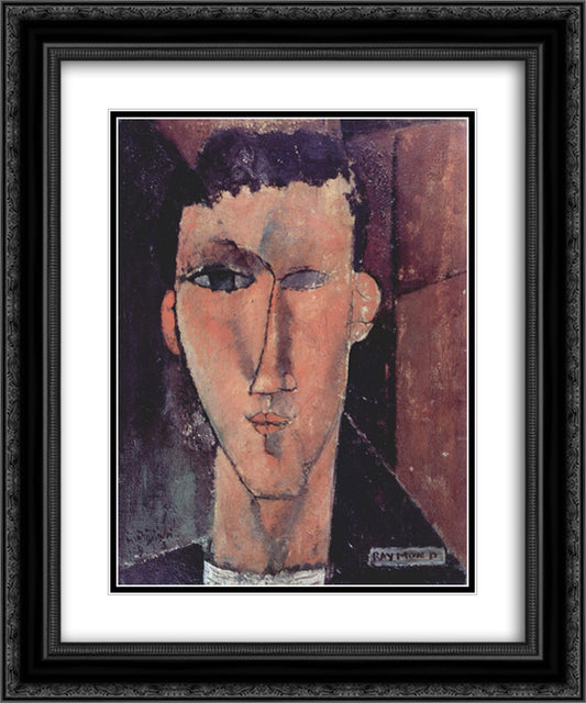 Portrait of Raymond 20x24 Black Ornate Wood Framed Art Print Poster with Double Matting by Modigliani, Amedeo