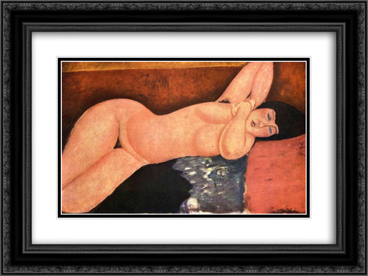Reclining nude 24x18 Black Ornate Wood Framed Art Print Poster with Double Matting by Modigliani, Amedeo