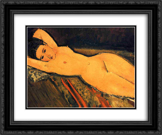 Reclining nude with Arms Folded under Her Head 24x20 Black Ornate Wood Framed Art Print Poster with Double Matting by Modigliani, Amedeo
