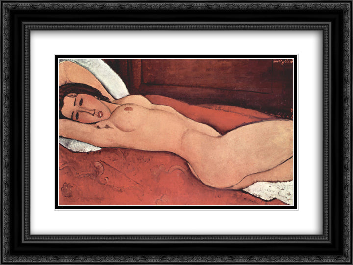 Reclining nude with folded arms behind her head 24x18 Black Ornate Wood Framed Art Print Poster with Double Matting by Modigliani, Amedeo