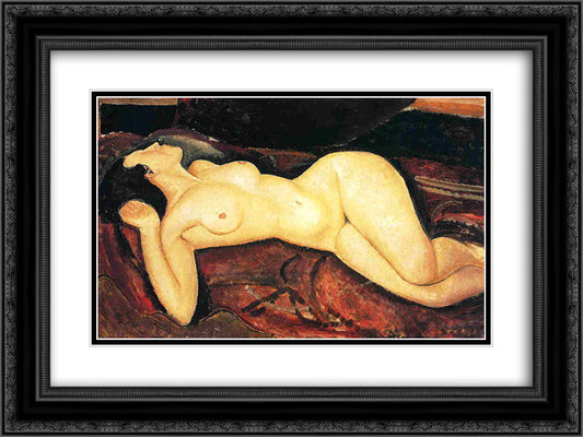Recumbent nude 24x18 Black Ornate Wood Framed Art Print Poster with Double Matting by Modigliani, Amedeo