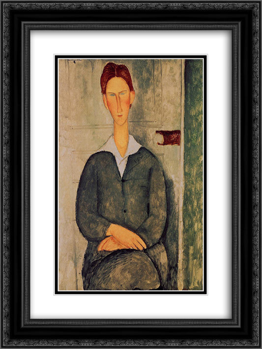 Red-haired young man 18x24 Black Ornate Wood Framed Art Print Poster with Double Matting by Modigliani, Amedeo