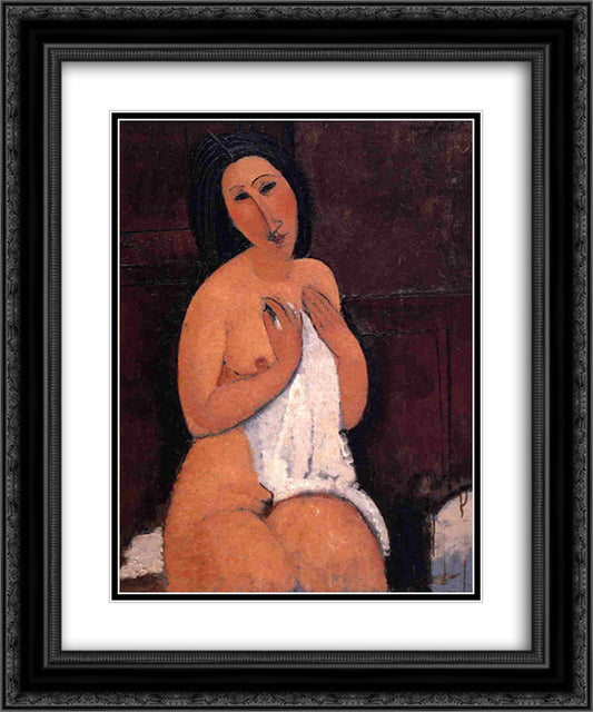 Seated nude with a Shirt 20x24 Black Ornate Wood Framed Art Print Poster with Double Matting by Modigliani, Amedeo