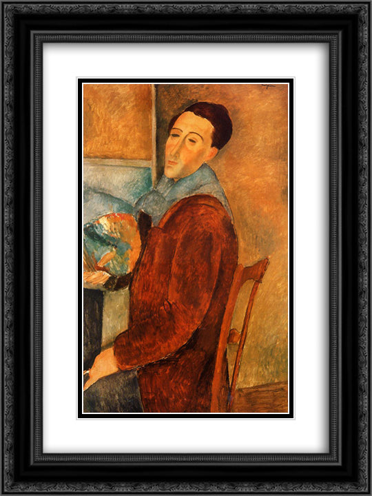 Self Portrait 18x24 Black Ornate Wood Framed Art Print Poster with Double Matting by Modigliani, Amedeo