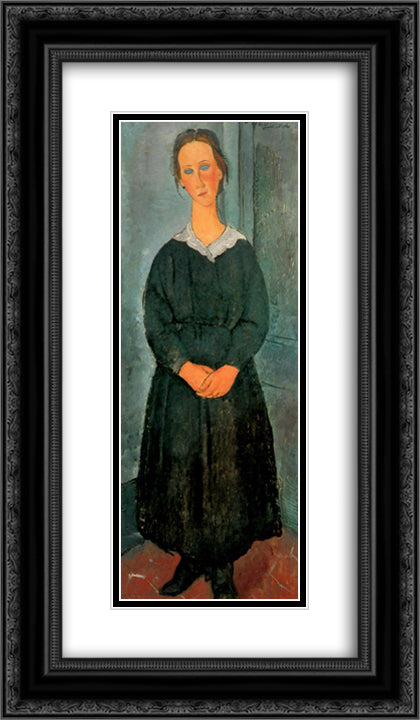 Servant Girl 14x24 Black Ornate Wood Framed Art Print Poster with Double Matting by Modigliani, Amedeo