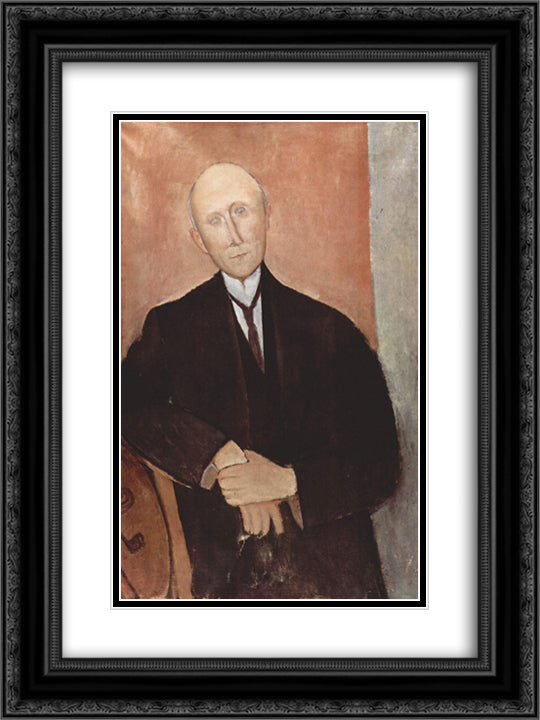 Sitting man on orange background 18x24 Black Ornate Wood Framed Art Print Poster with Double Matting by Modigliani, Amedeo