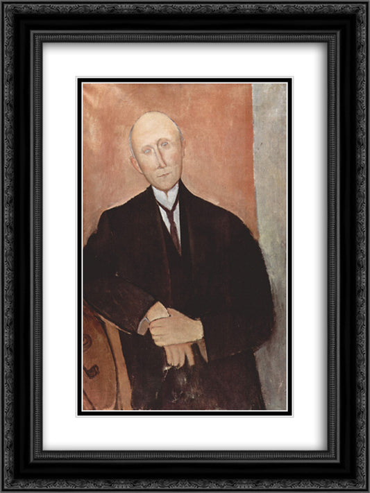 Sitting man on orange background 18x24 Black Ornate Wood Framed Art Print Poster with Double Matting by Modigliani, Amedeo