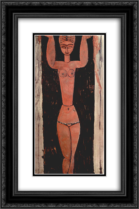 Standing Caryatid 16x24 Black Ornate Wood Framed Art Print Poster with Double Matting by Modigliani, Amedeo