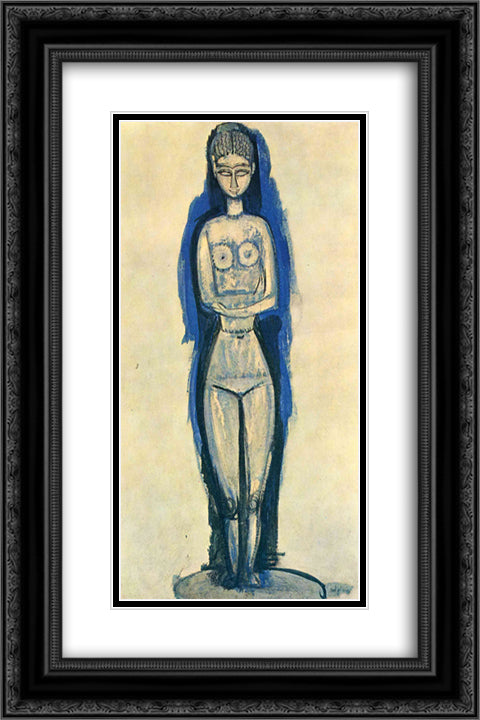 Standing Nude 16x24 Black Ornate Wood Framed Art Print Poster with Double Matting by Modigliani, Amedeo