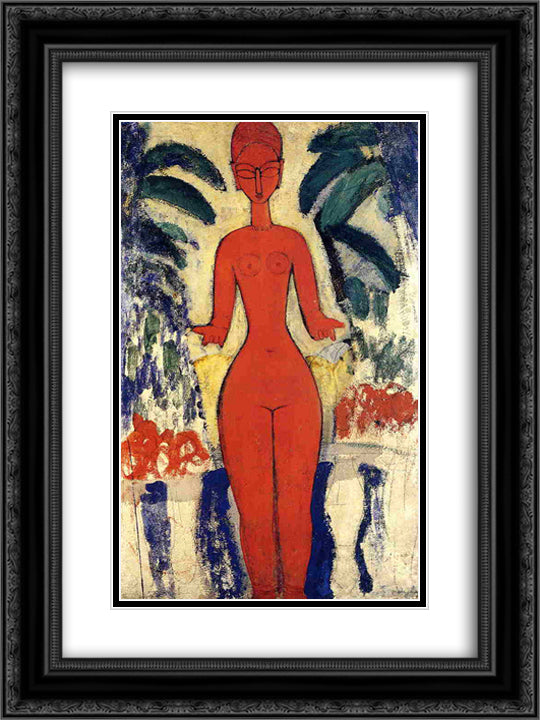 Standing nude with Garden Background 18x24 Black Ornate Wood Framed Art Print Poster with Double Matting by Modigliani, Amedeo